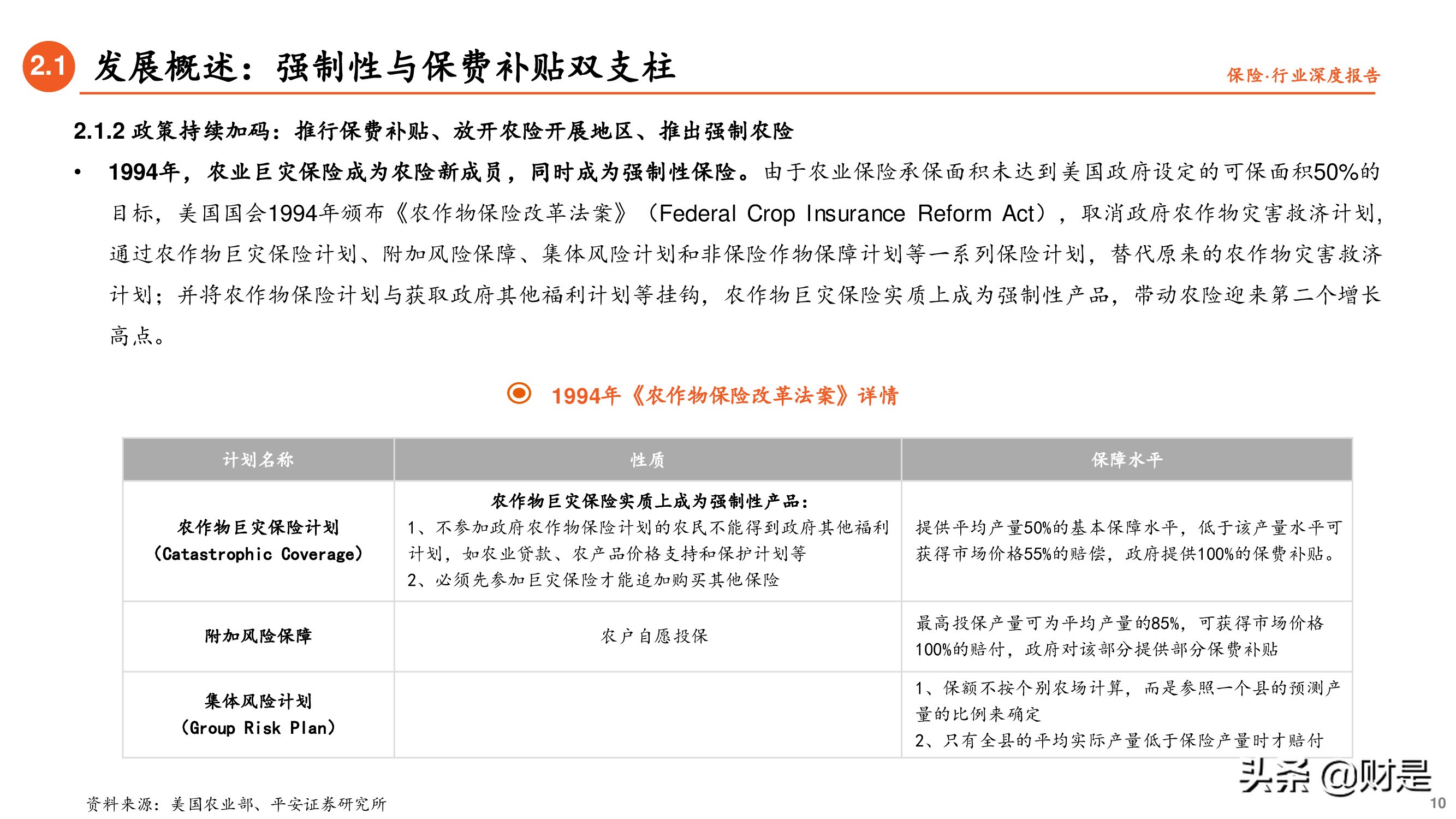 保险行业专题研究报告：借政策东风，促农险发展