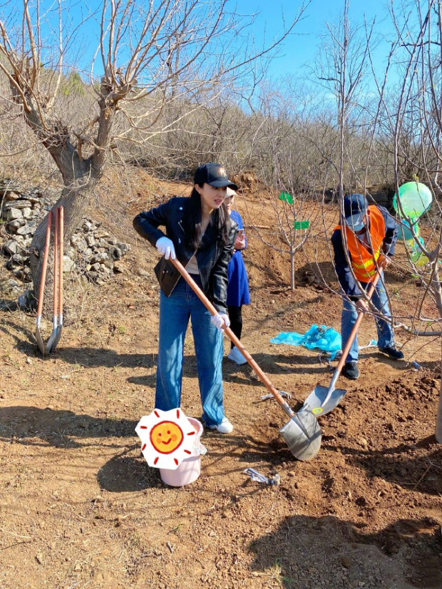 Dong Xuan Pure Brightness takes a daughter to plant tree, 4 years old of small dimple water the individual character that bury earth is independent, 