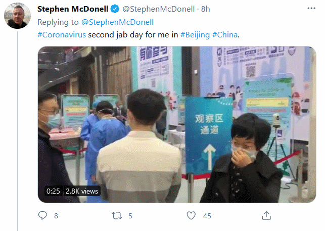 BBC驻华记者打中国疫苗后立即出现“副作用”：连发数推兴奋晒照