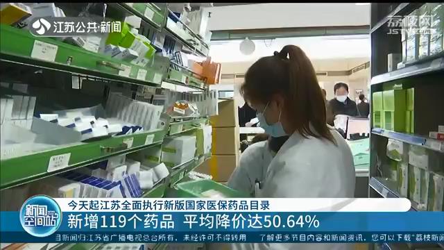 江苏全面执行新版国家医保药品目录 平均降价达50.64%