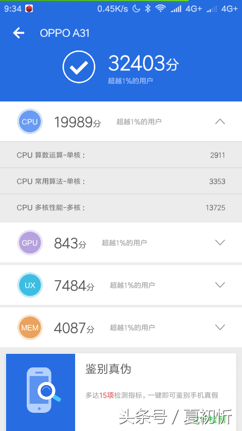 「原創」OPPO A31安兔兔评测显卡跑分提高