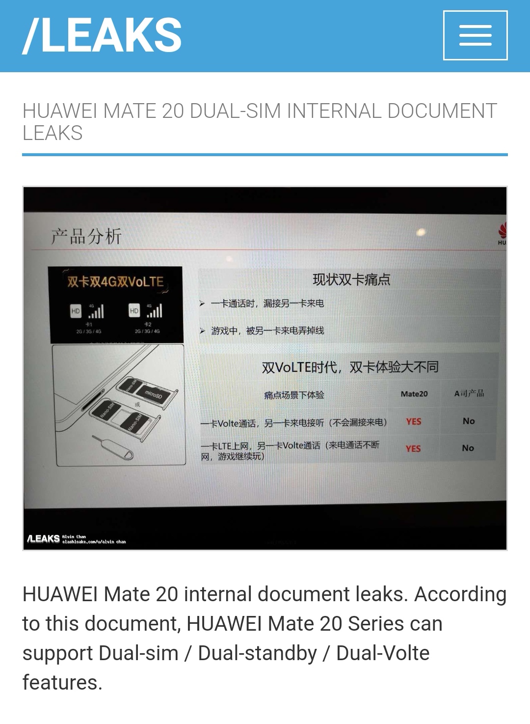 iPhone刚才有全网通，华为公司Mate 20早已适用双卡双待双通