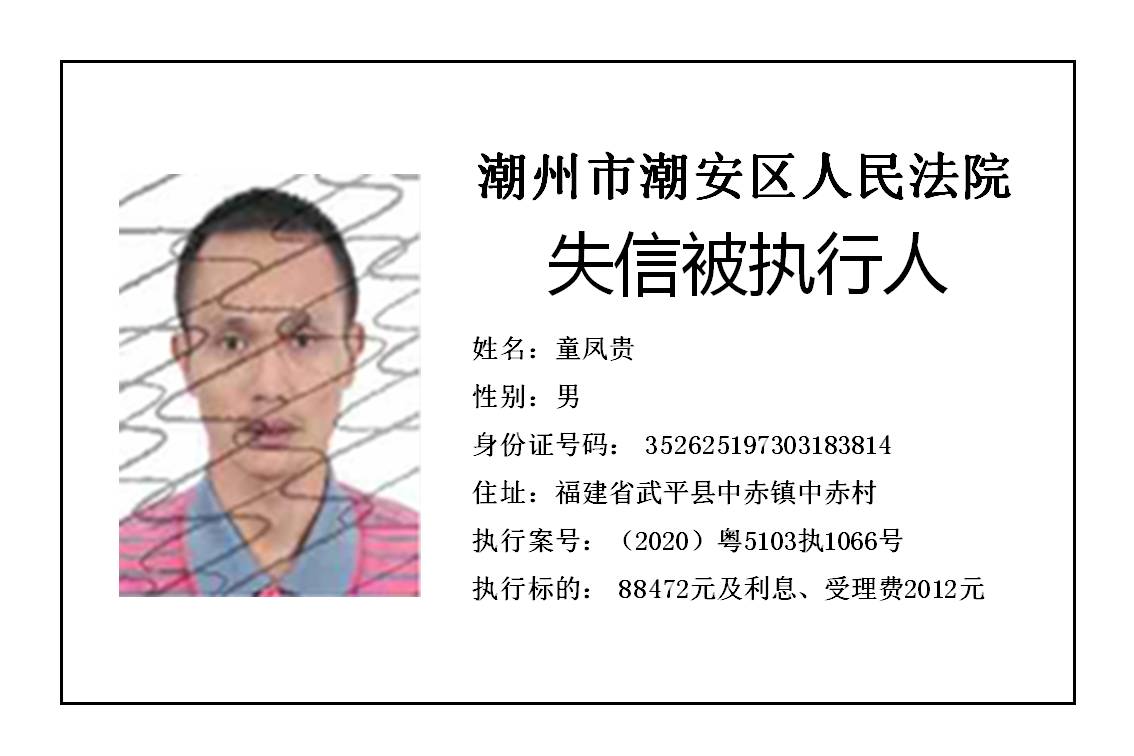 潮州市潮安区人民法院发布2020年第五批失信被执行人公告
