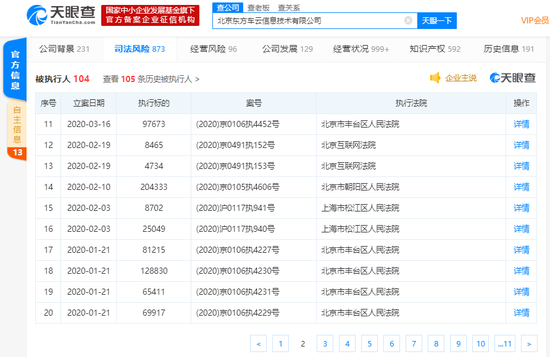 易到用车新增11条被执行人信息，2020年累计执行标的超810万元