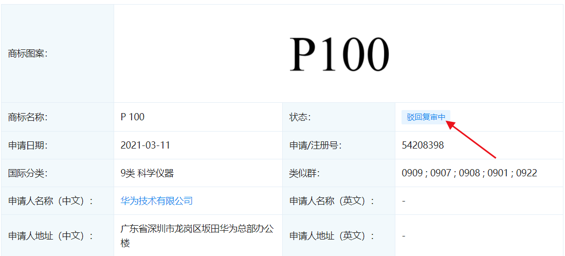 华为“P100”商标被驳回！反手又申请2件