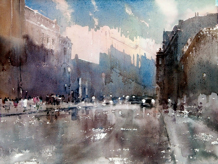 View of Beautiful!Watercolor urban landscape painting by Russian artist Temerev ...
