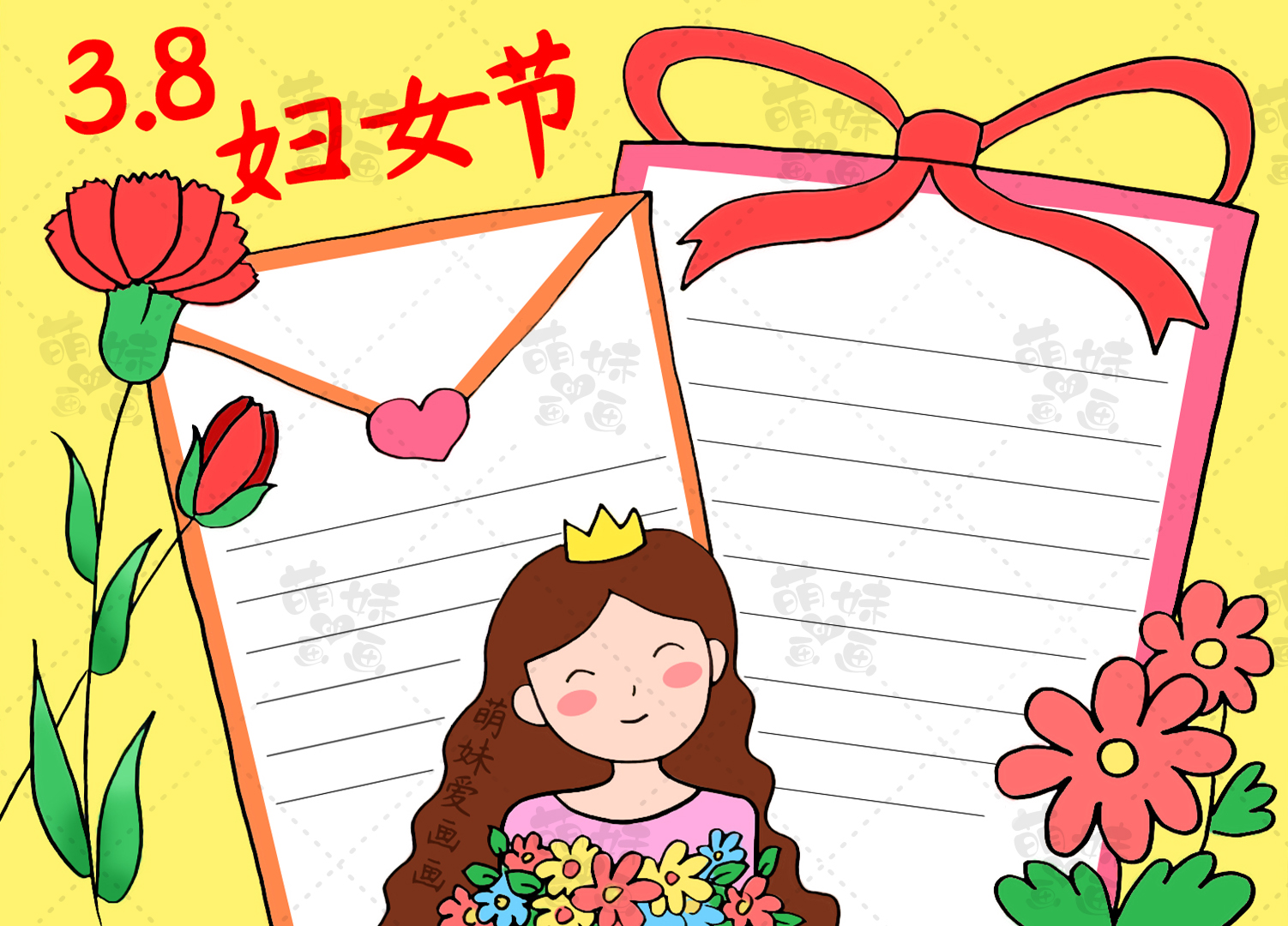 妇女节|女神节快乐38妇女节主题手抄报模板 简单又好看含内容文字