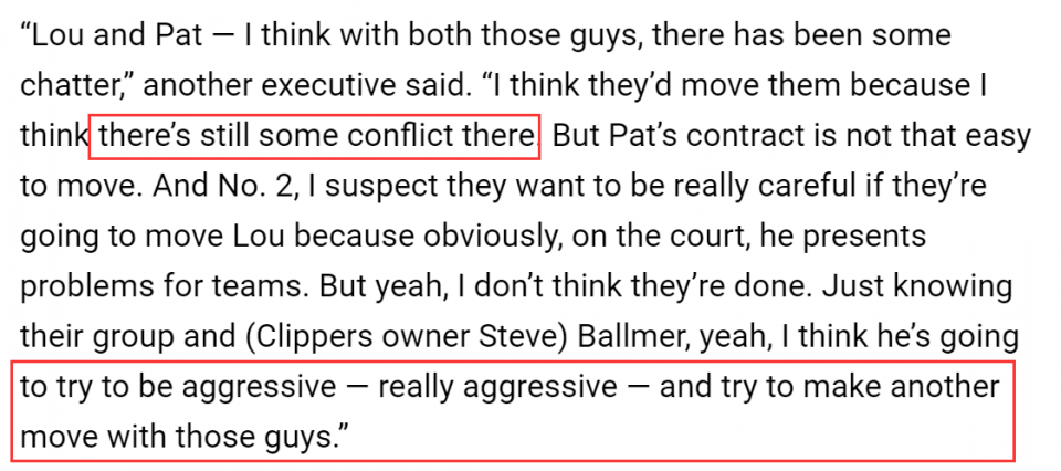 快艇還會有大動作？高管預測兩人將被交易：球隊里仍存在矛盾