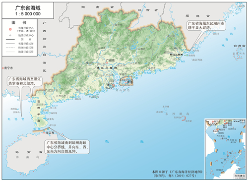 Area of maritime space of Guangdong each city has how old