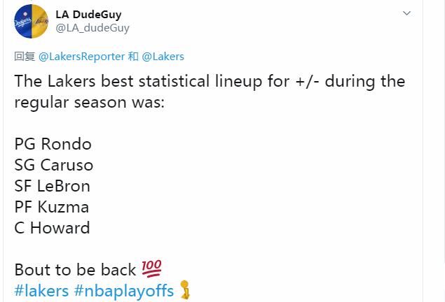 恭喜！湖人朗多有望復出戰G1，13勝2負黃金殺陣重現江湖？