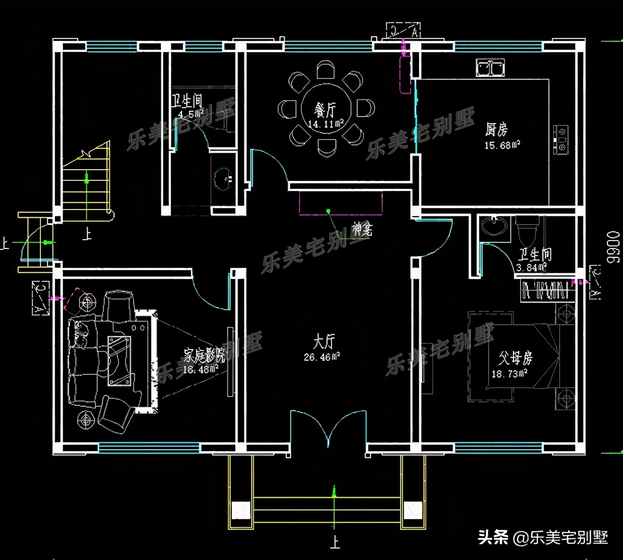 3套农村三层自建别墅设计图,一二款对称,三有电梯和套间 - 乐美宅别墅