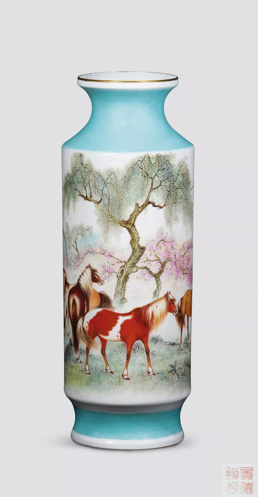 中国　景徳鎮製　薄胎粉彩　山水文　小瓶　5点　V　R4336