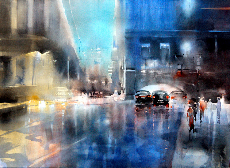 Beautiful!Watercolor urban landscape painting by Russian artist Temerev ...