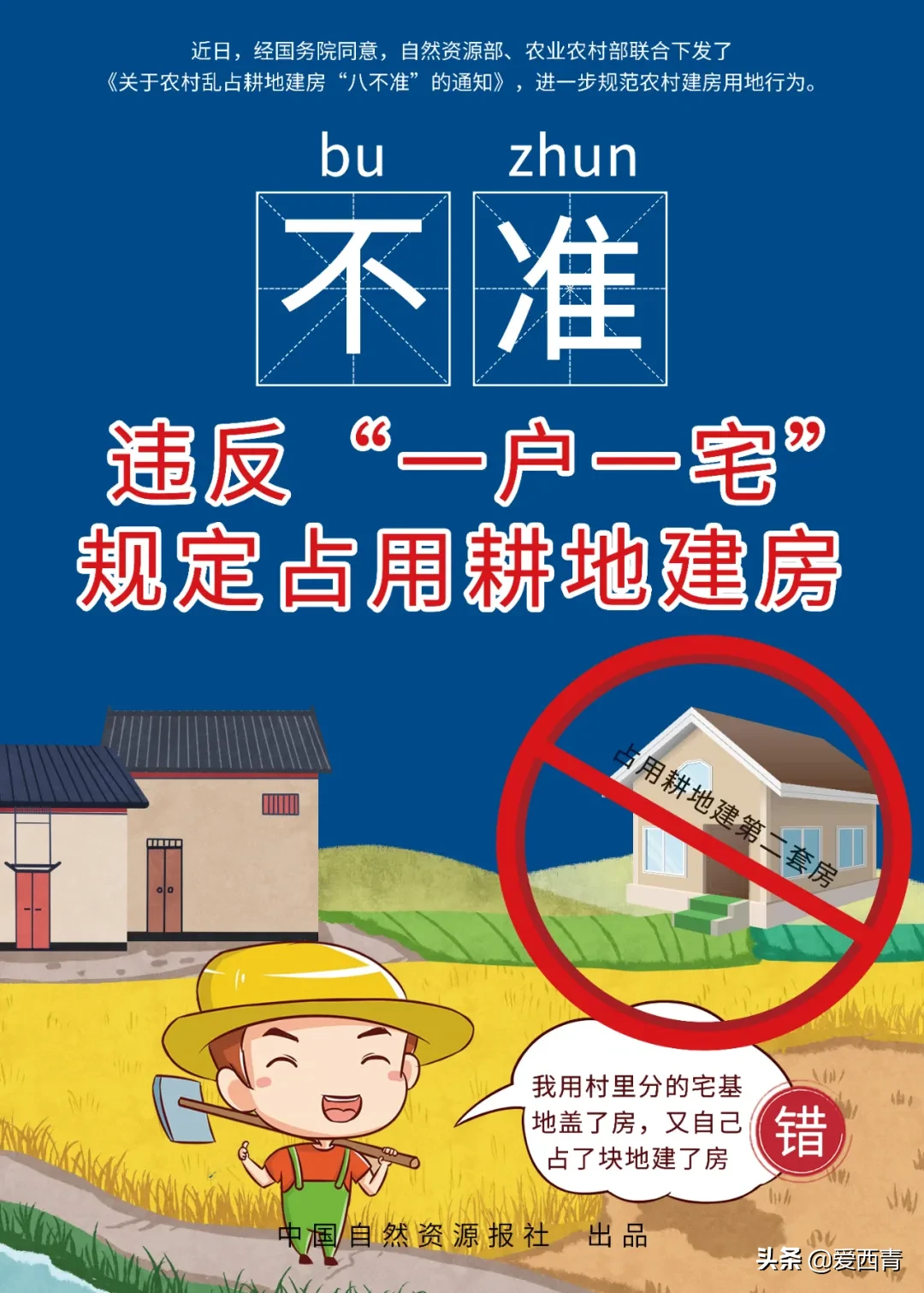 【西青宣传】农村乱占耕地建房“八不准”系列漫画（一）