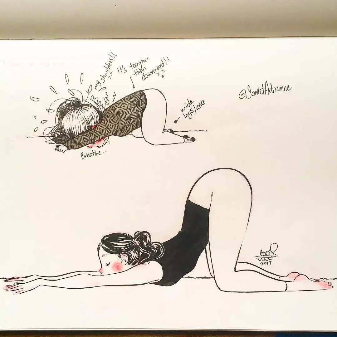 超可爱哒，一组“超写实”的简笔画，练瑜伽的你