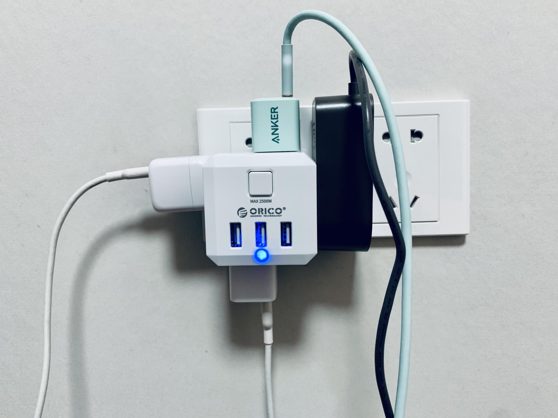 ORICO1.8m延长线插座+USB魔方插座组合，解决了我缺插座位的问题