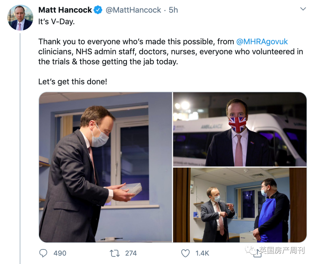 英國開始大規模接種新冠疫苗！ 衛生大臣哭了？