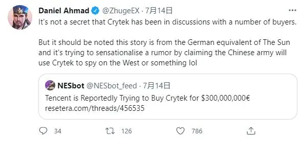 传腾讯欲3.5亿美元收购Crytek，“3A引擎+IP”超赚？