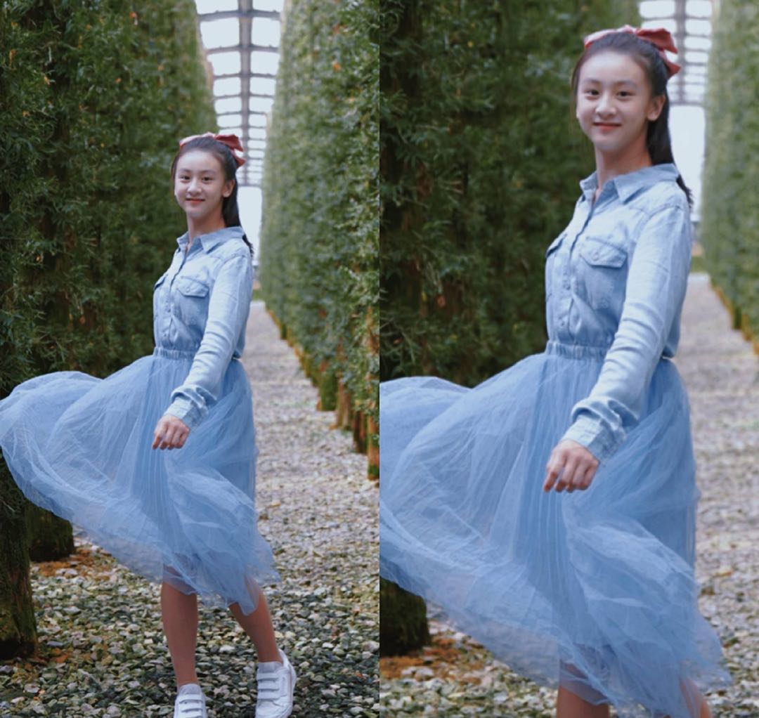 森碟長大了，一個人出席活動不怯場，扎葫蘆辮擺拍五官越來越像爸