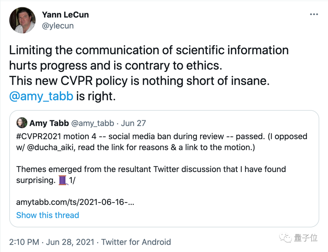 CVPR禁令：盲评论文不能在社交平台上讨论！LeCun：这政策疯了吧