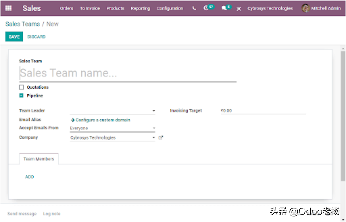 如何在免费开源ERP Odoo销售模块中创建和管理销售团队