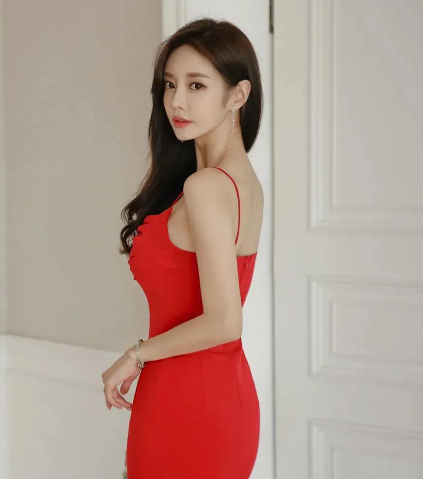 korean red dress