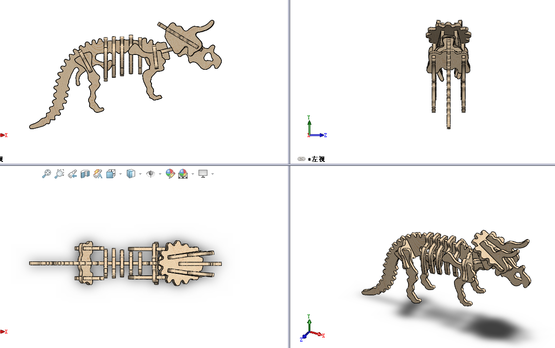 Triceratops三角恐龙激光切割拼装模型3D图纸 Solidworks设计