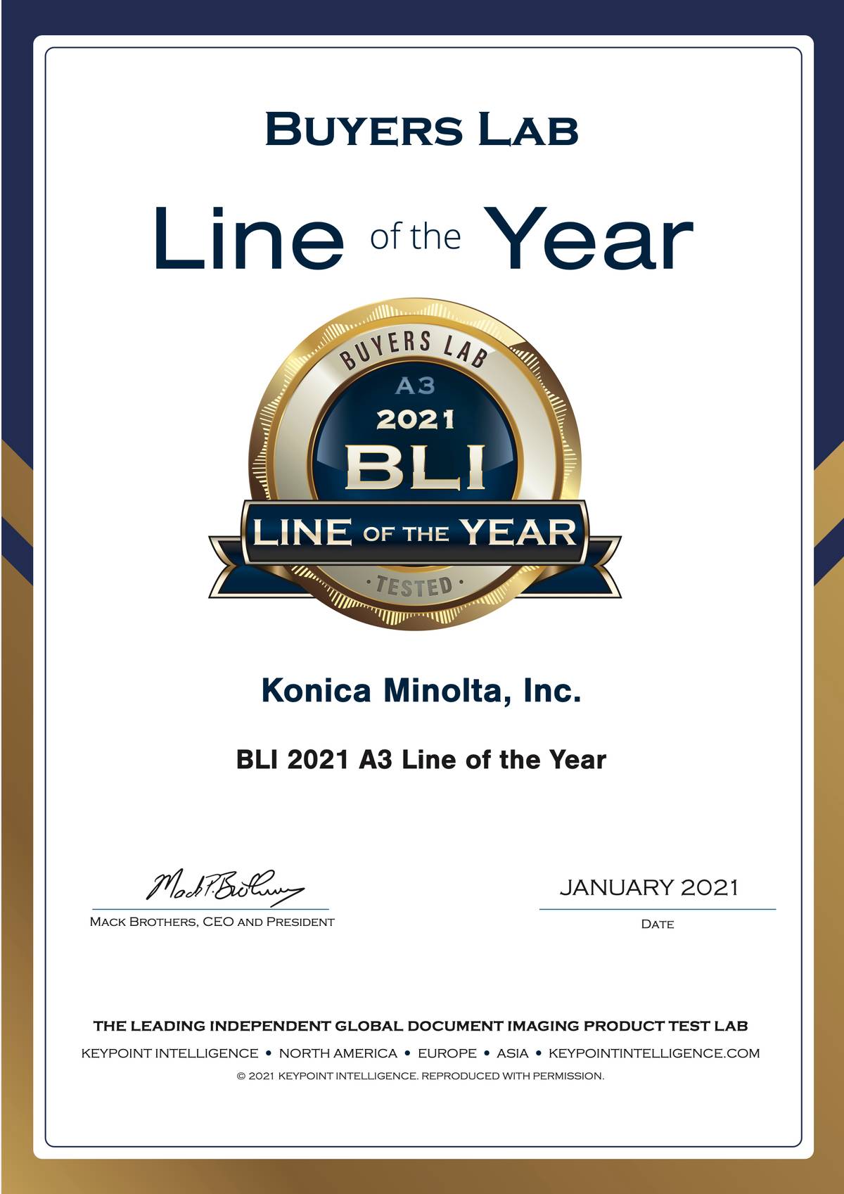 KM获Keypoint Intelligence BLI大奖