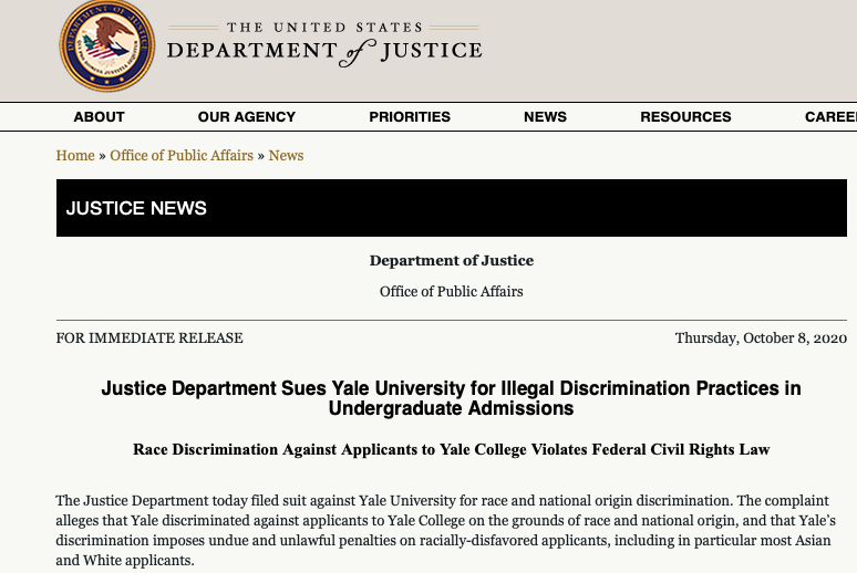 耶鲁大学涉嫌歧视亚裔学生被正式起诉