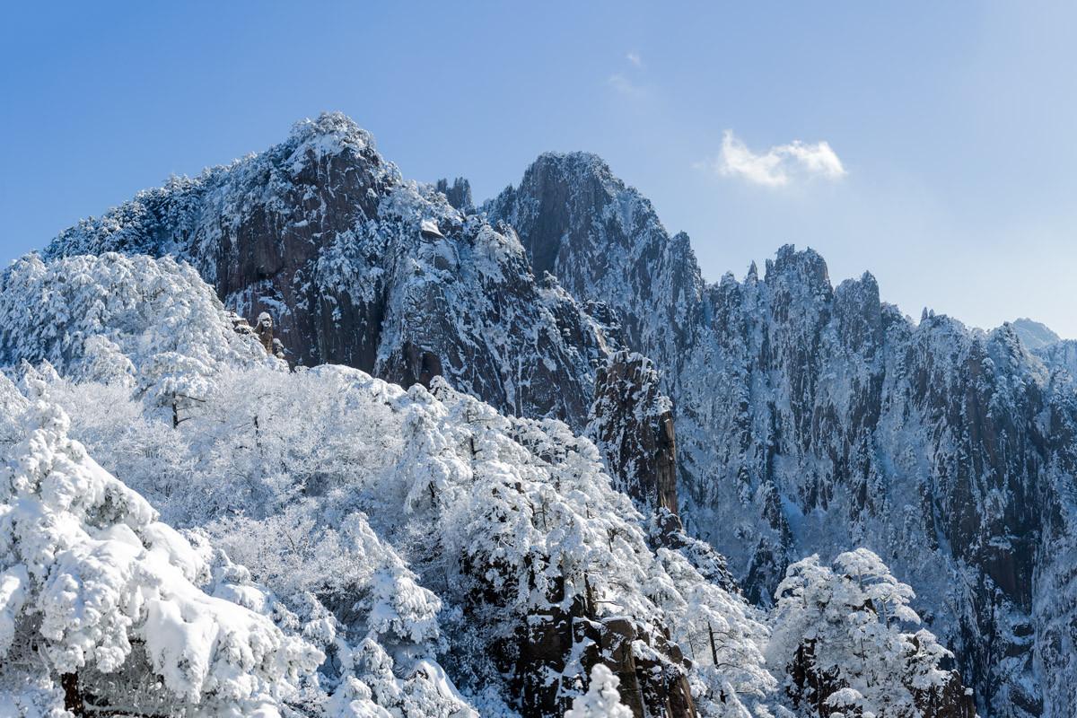 冬日雪后黄山，漫山遍野皆是冰雪之花，更具独特的山岳风光特色