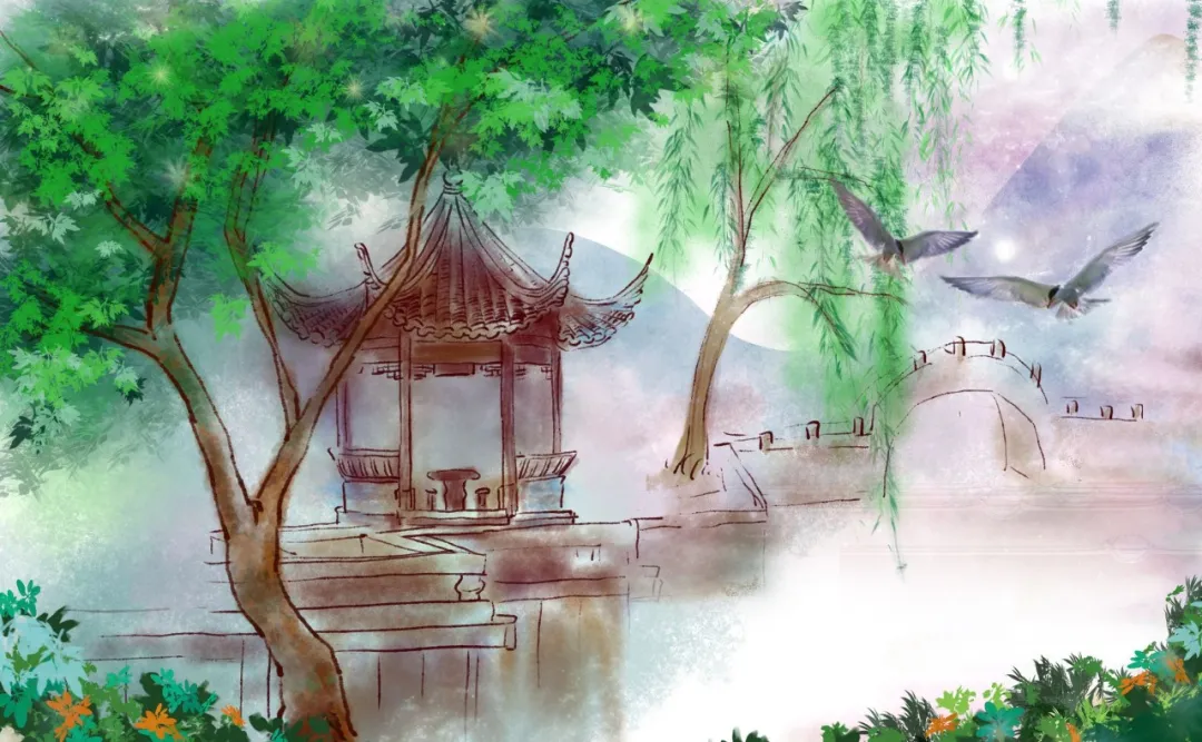 唯美的春天诗句 春庭晓景别，清露花逦迤图片