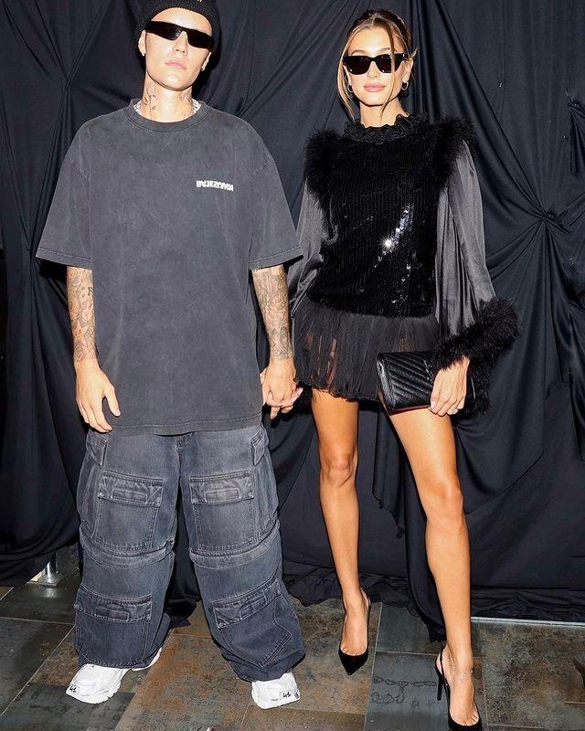 Bieber's wife, Hailey, has a stunning figure, with long legs in a black ...