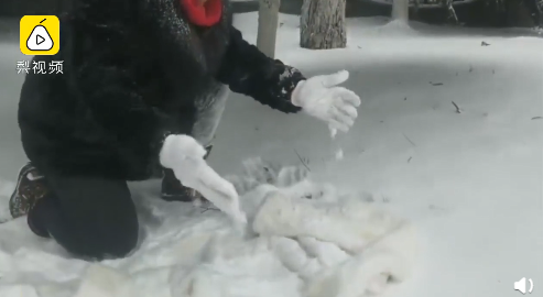 东北大妈用雪洗貂皮大衣 网友：学到了！现在就缺雪和貂了！