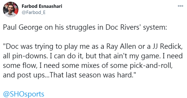 PG公開吐槽老河流的戰術：他居然把我當成雷槍和Redick來使用？名記曬出數據秒打臉！-黑特籃球-NBA新聞影音圖片分享社區