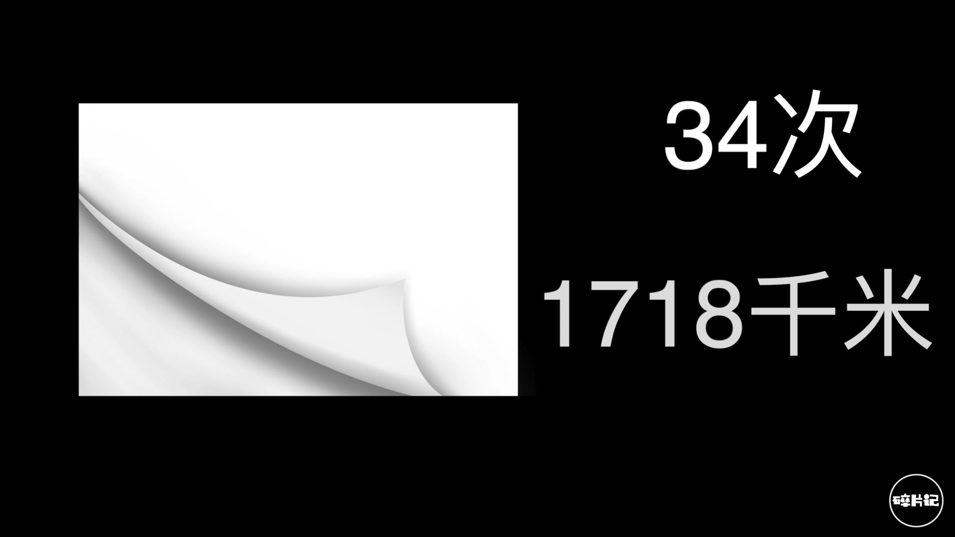 Sheet of paper folded in half 42 times to the moon, 102 times to the
