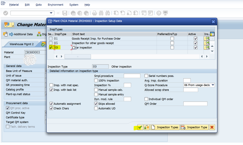 SAP QM 物料主資料QM檢視裡欄位MARC-INSMK的更新