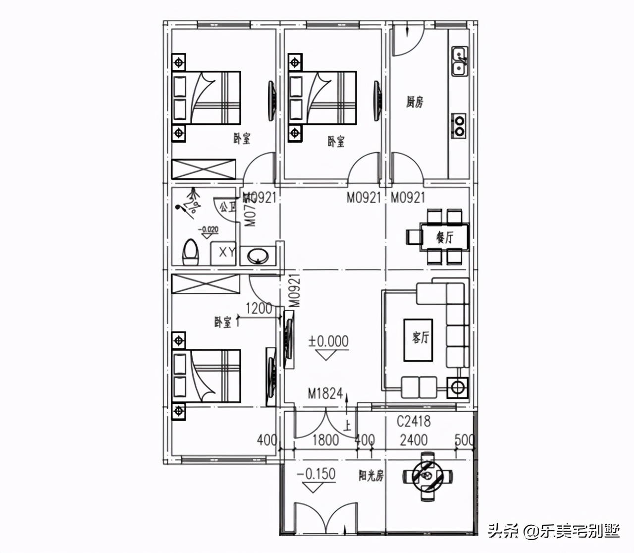 10款农村一层养老平房别墅设计图,小房子也有大排场