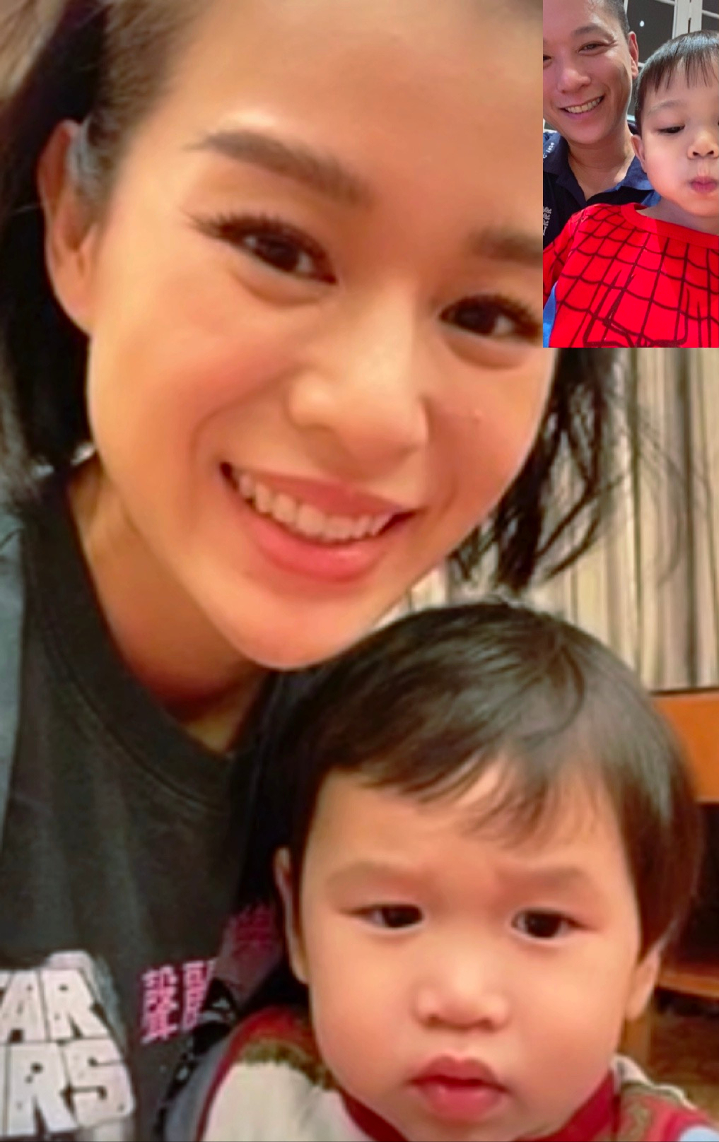 胡杏儿两个儿子视频聊天，同款笑容超治愈，五官相似像在照镜子