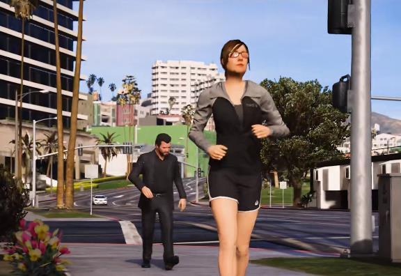 测试《GTA5》的拟真效果，在路上跟踪“慢跑小姐姐”最后会去哪？