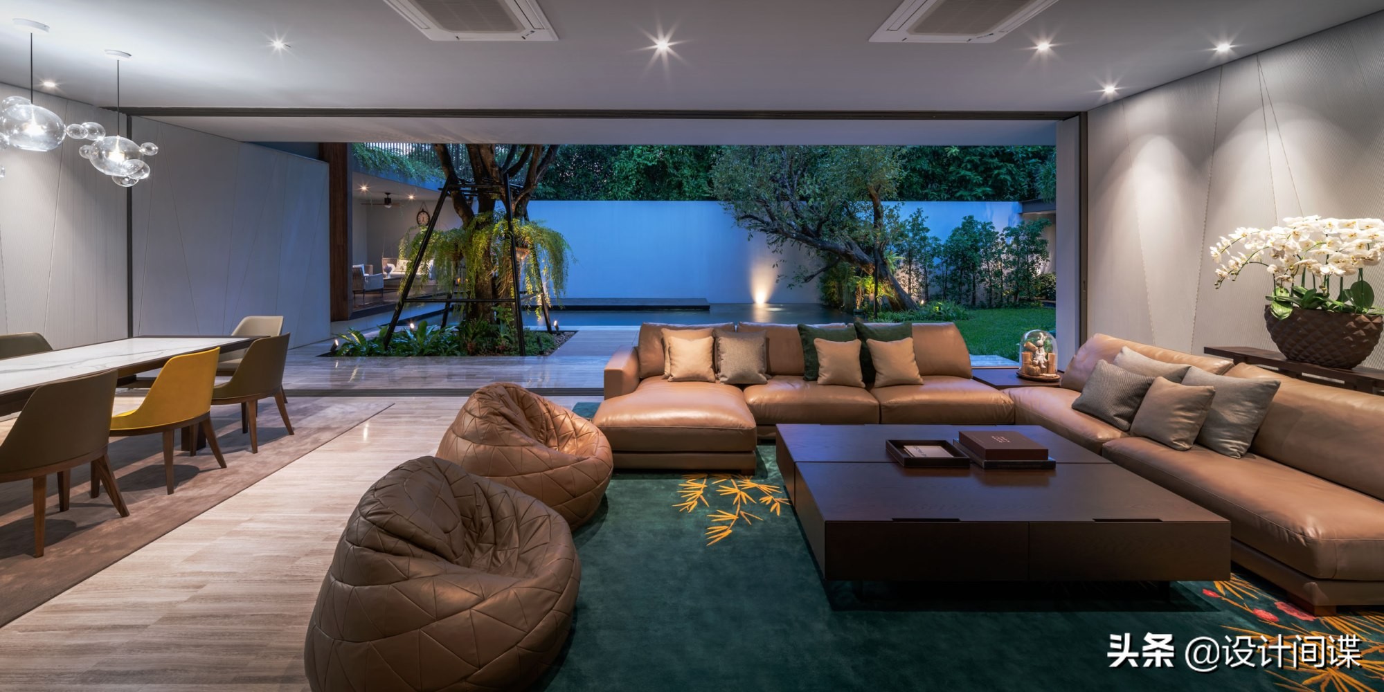 Villa design: a large 2-story villa with a sloping roof with a semi ...