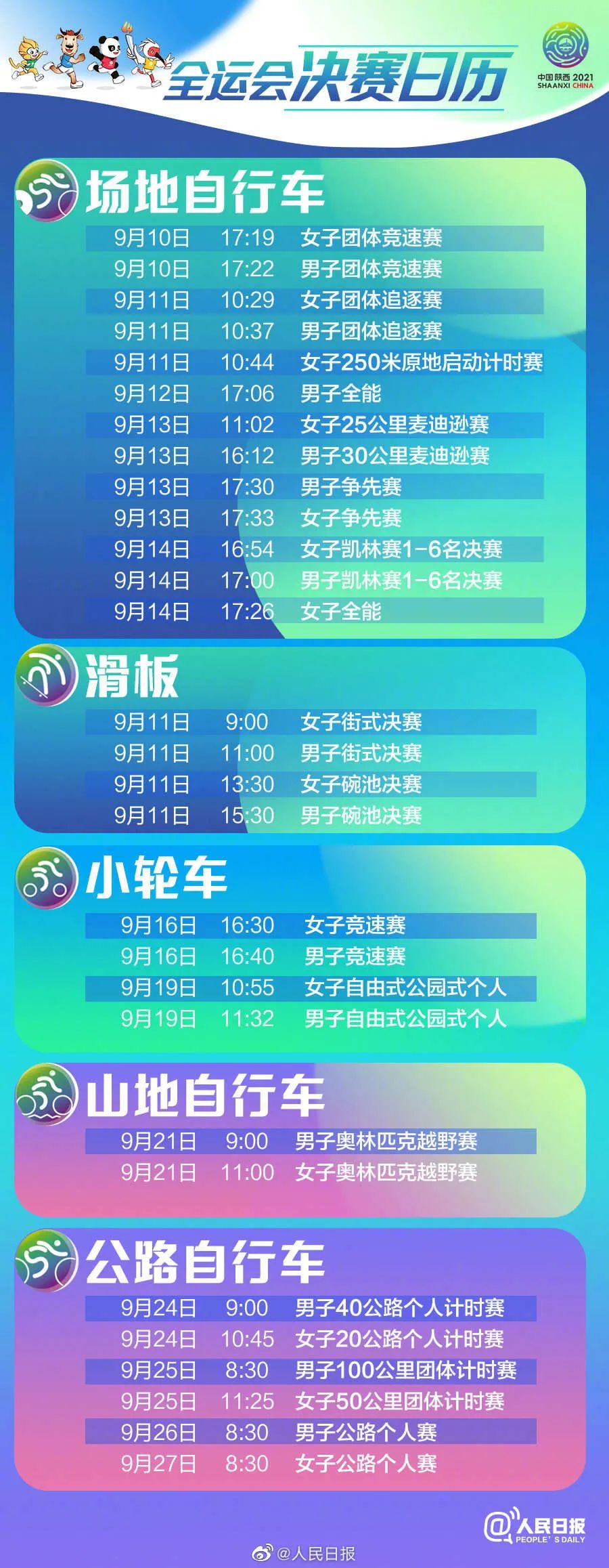 收藏！全运会决赛日历来了