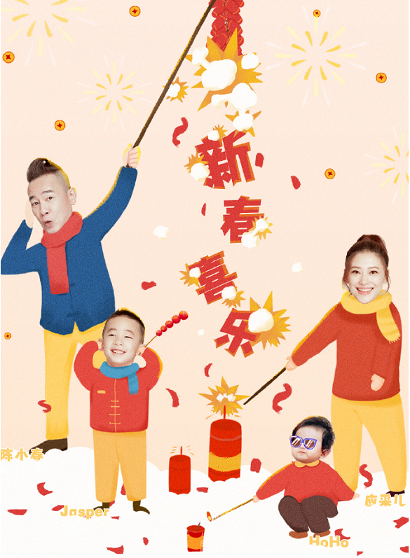 陳小春一家五口逛街，吃不完飯還打包好節儉，弟弟坐嬰兒車好乖