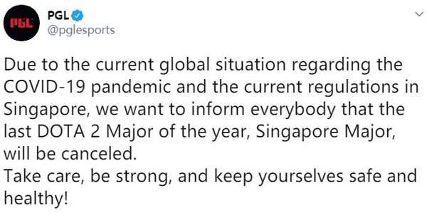 " Dota2 " Singapore Major announces to cancel to suffer epidemic situation of new coronal virus to affect