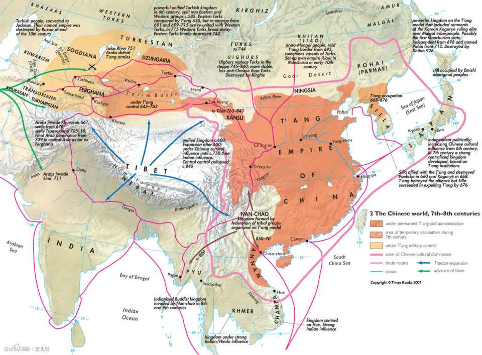 国内国外，不同版本的唐朝疆域图