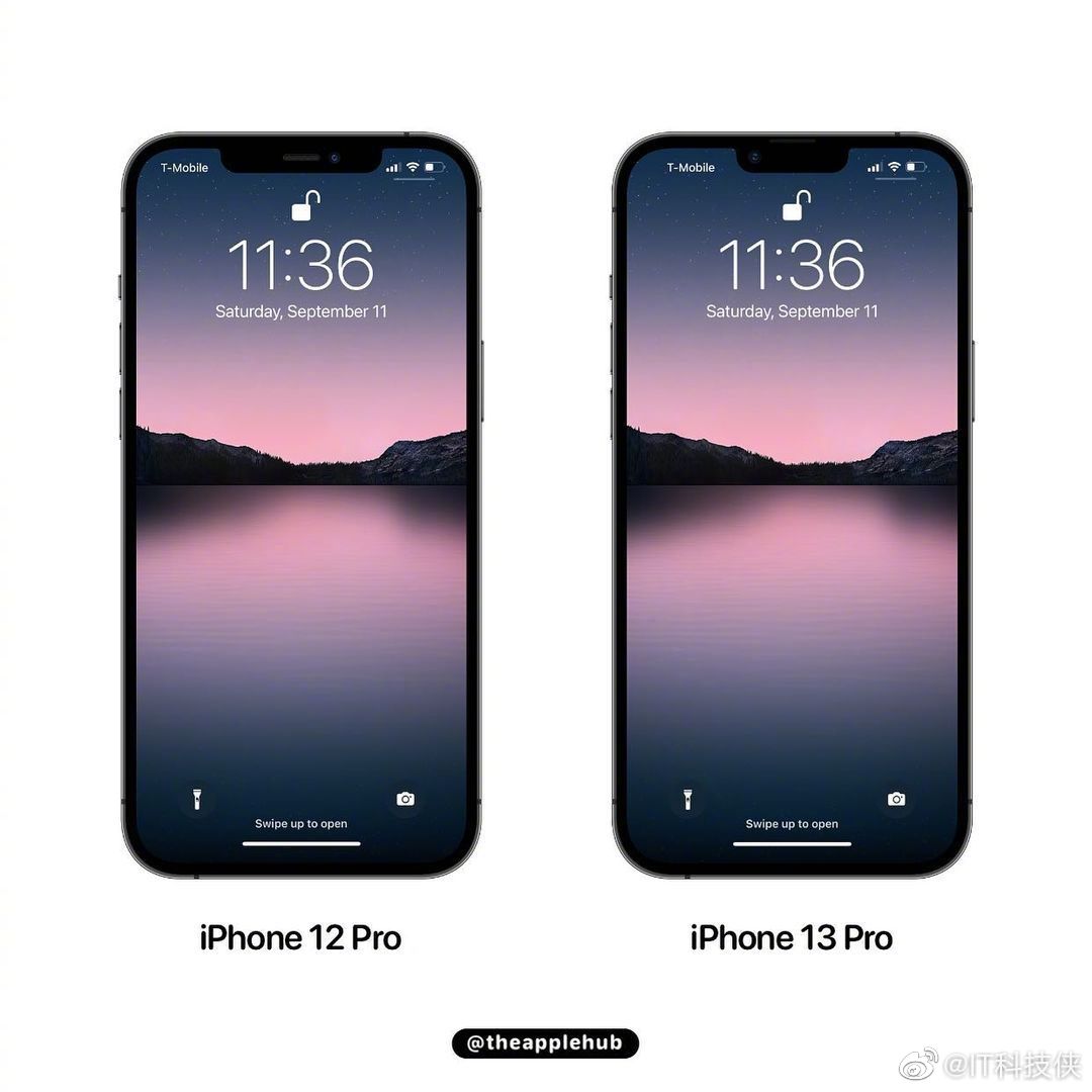 iPhone 13 Pro对比iPhone 12 Pro，屏幕刘海缩小明显，其他变化不大