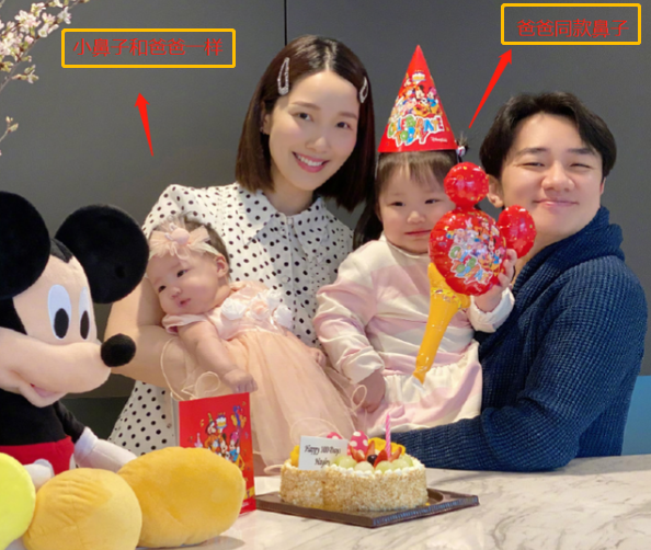 王祖蓝晒全家福，女儿“蒜头鼻”成亮点，网友：可惜了妈妈的颜值