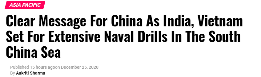 印度越南神秘峰會過後，雙方海軍在南海舉行聲勢浩大軍演