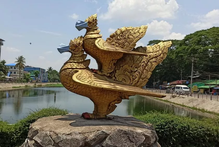 缅甸“神像”也戴上了口罩