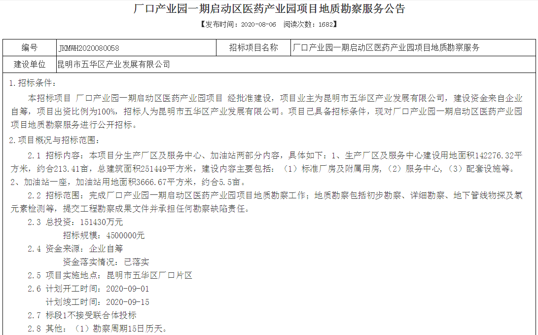 总投资15亿，先期建医药产业园，昆明厂口工业区获进展