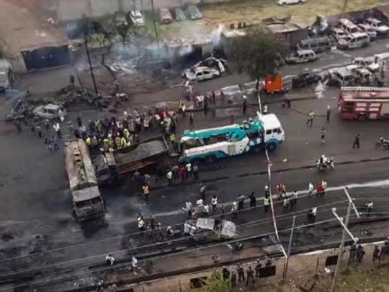 After the fuel tanker collided, the fuel leaked. People looted the fuel ...